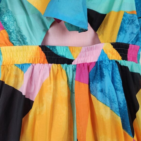 New York & Company Size M Multicolor Tie Back Cotton Dress with Pockets - Picture 9 of 12